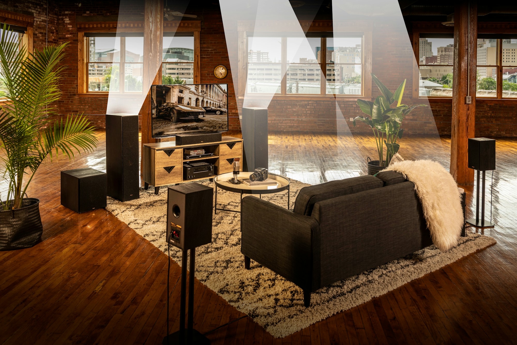 Klipsch speaker system with tv in living room